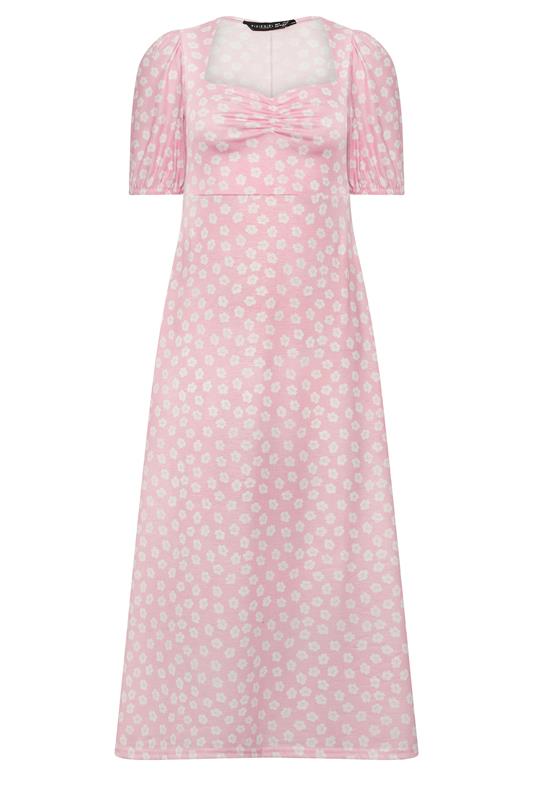 PixieGirl Petite Women's Pink Floral Ruched Midi Dress | PixieGirl 5