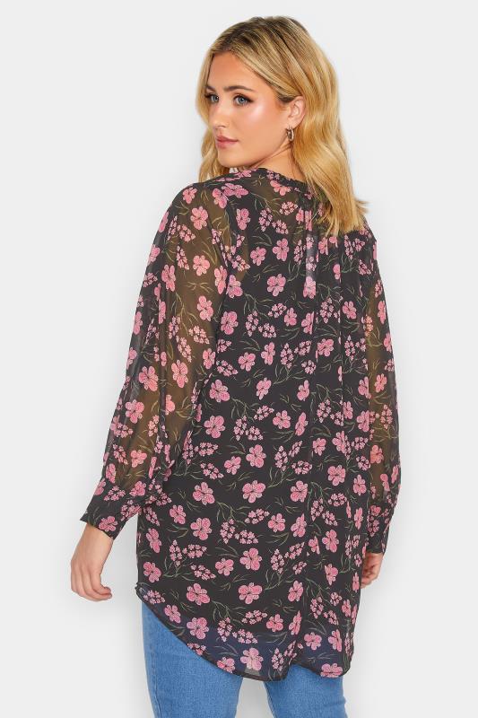 Plus Size Black Floral Print Balloon Sleeve Shirt | Yours Clothing 3