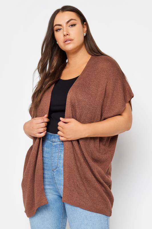 YOURS Plus Size Brown Short Sleeve Knitted Cardigan | Yours Clothing 1