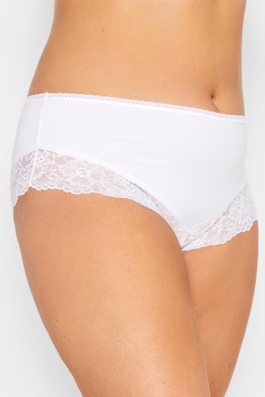 Plus Size  YOURS Curve White Lace Trim High Waisted Brazilian Shorts