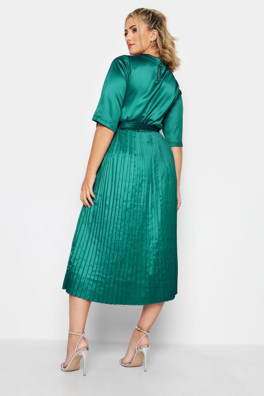 YOURS LONDON Plus Size Green Satin Pleated Wrap Dress | Yours Clothing 3