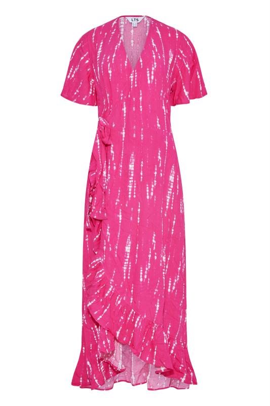 Tall  LTS Tall Pink Tie Dye Ruffle Wrap Maxi Dress
