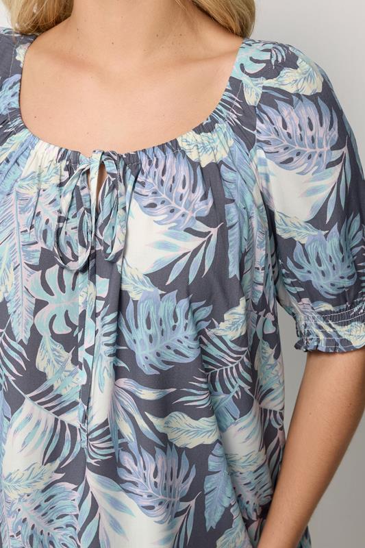YOURS Plus Size Blue Palm Leaf Tie Neck Blouse  | Yours Clothing 5