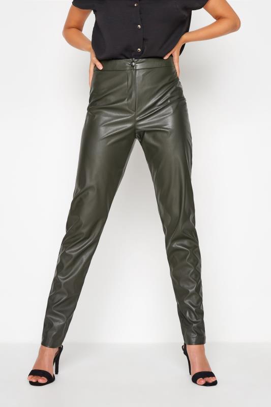 LTS Khaki Faux Leather Slim Leg Trousers_B.jpg