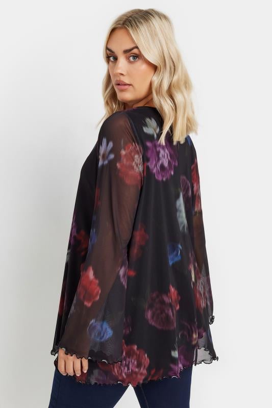 YOURS Plus Size Black Abstract Floral Mesh Top | Yours Clothing 3