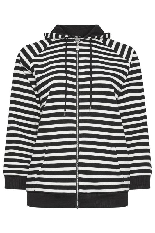 YOURS Plus Size Black & White Striped Zip Through Hoodie 5