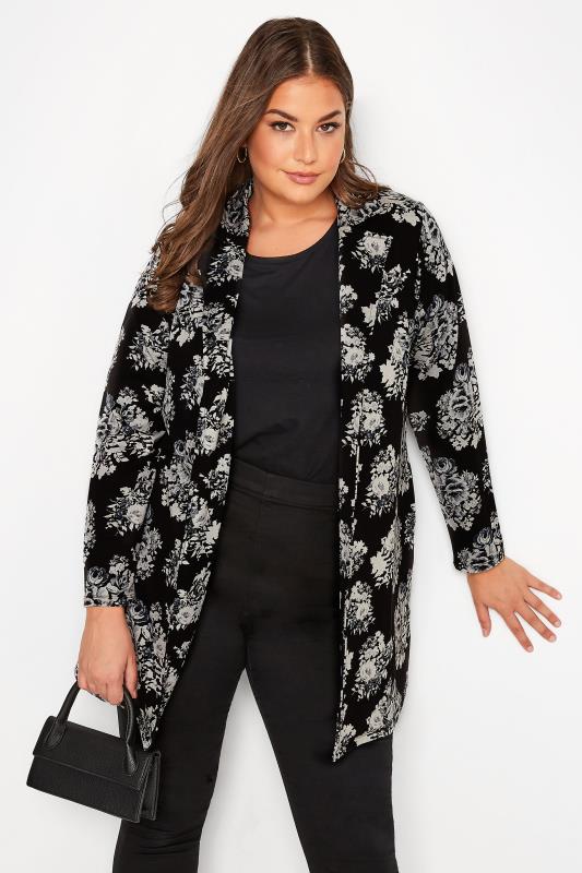 Plus Size Black Floral Longline Blazer | Yours Clothing 2