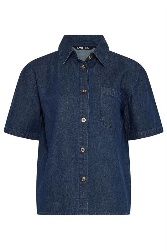 LTS Tall Women's Indigo Blue Denim Short Sleeve Cotton Shirt | Long Tall Sally 7
