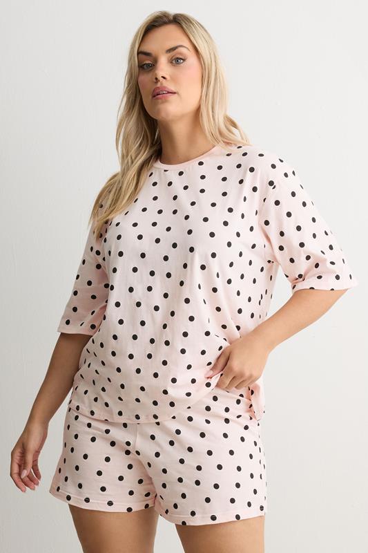 YOURS Plus Size Pink Polka Dot Pyjama Shorts | Yours Clothing 2