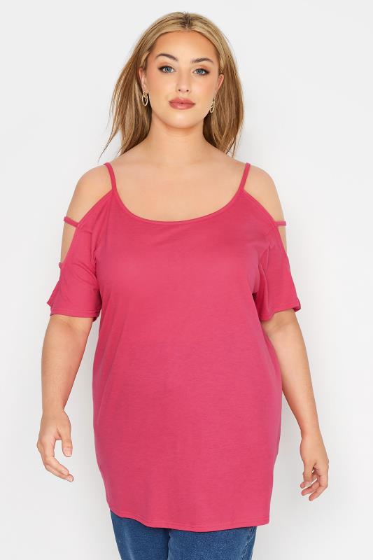 Plus Size Pink Strappy Cold Shoulder Top | Yours Clothing 1