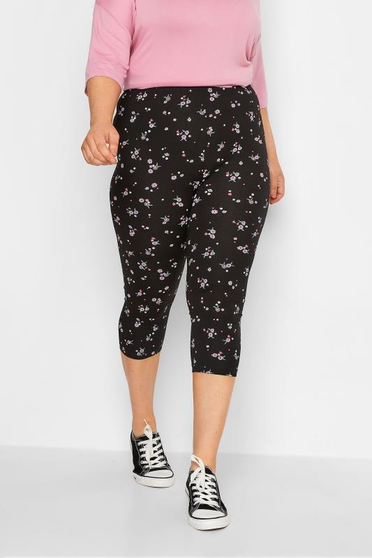 YOURS 2 PACK Curve Black Floral Print Cropped Leggings | Yours Clothing 2