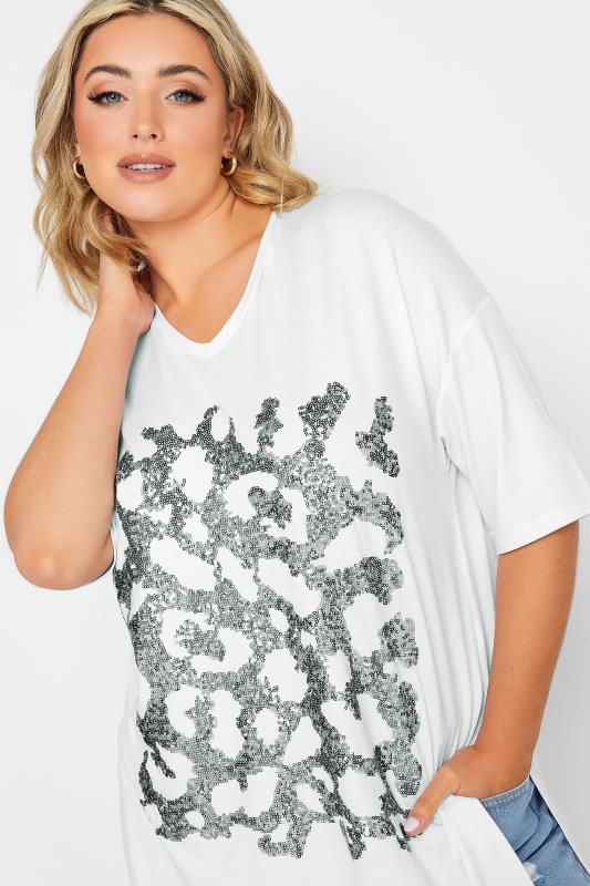 YOURS Plus Size White Leopard Print Sequin Top | Yours Clothing 4