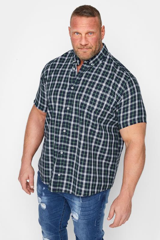 Men's  BadRhino Big & Tall Navy Blue Short Sleeve Check Shirt