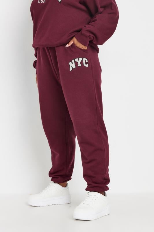  Tallas Grandes YOURS Curve Burgundy Red 'NYC' Slogan Joggers