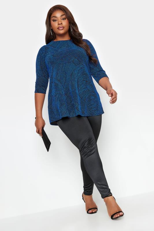 YOURS Plus Size Black & Blue Swirl Print Swing Top | Yours Clothing 3