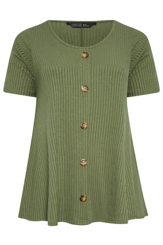 LIMITED COLLECTION Curve Plus Size 2 PACK Khaki Green & Black Ribbed Swing Tops | Yours Clothing  8