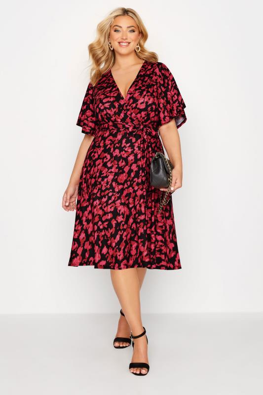 YOURS LONDON Curve Red Animal Print Wrap Dress 1