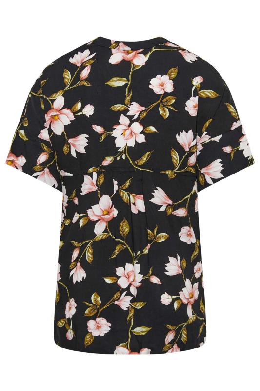 Plus Size Black Floral Print V-Neck Shirt | Yours Clothing  7