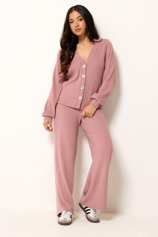 PixieGirl Petite Women's Pink Marl Ribbed Soft Touch Cardigan | PixieGirl 2