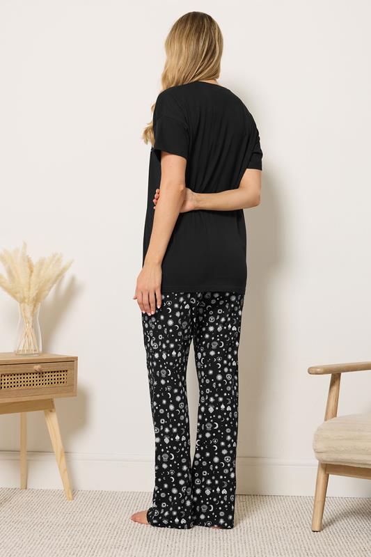 LTS Tall Women's Black 'Cosmic Dreaming' Slogan Cotton Wide Leg Pyjama Set | Long Tall Sally 2