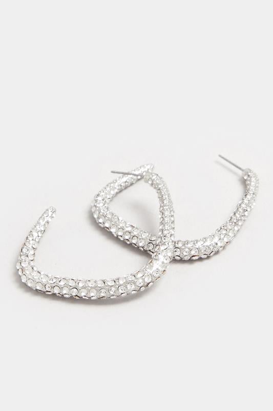 Silver Diamante Curve Hoop Earrings | Yours Clothing 3