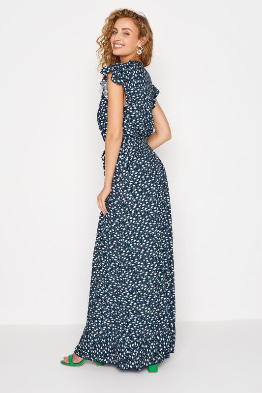LTS Tall Women's Navy Blue Daisy Print Frill Maxi Dress | Long Tall Sally 3
