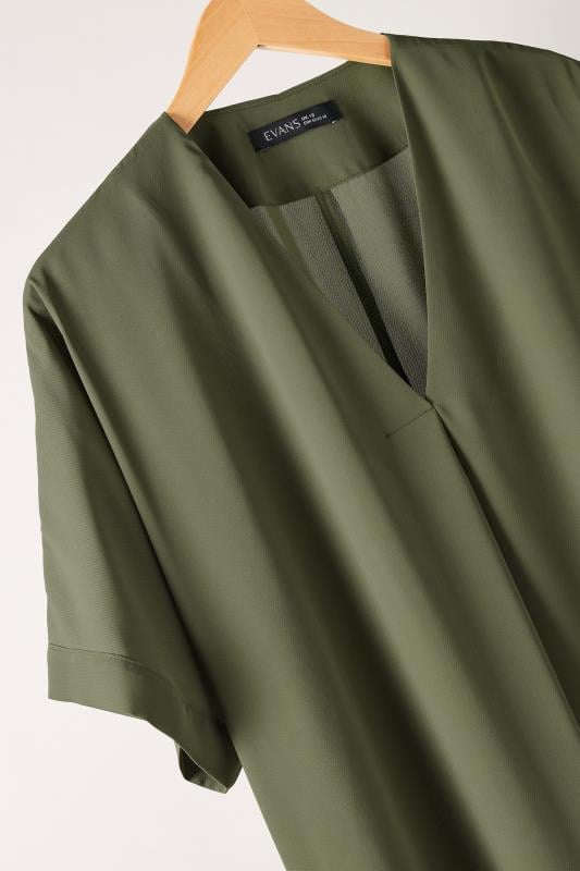 EVANS Plus Size Khaki Green Pleat Front Blouse | Evans 7