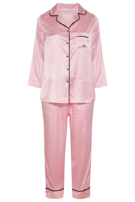 Curve Pink Contrast Piping Satin Pyjama Set 5
