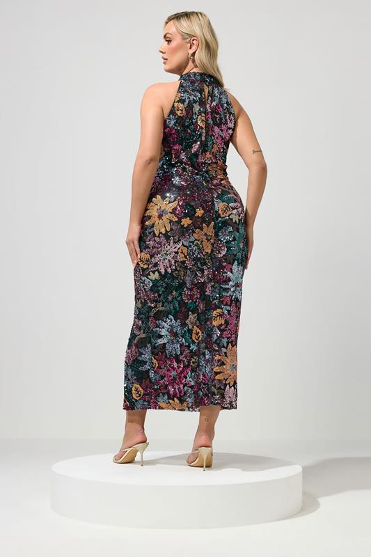 YOURS LONDON Plus Size Orange & Pink Floral Sequin Maxi Dress | Yours Clothing 2