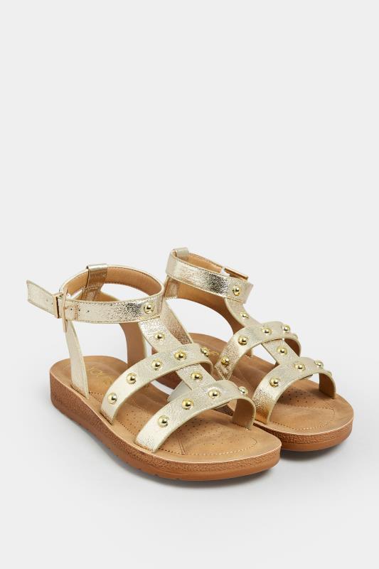 Gold Studded Shimmer Gladiator Sandals In Extra Wide EEE Fit | Yours Clothing  2