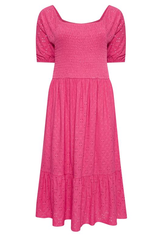 YOURS Plus Size Pink Shirred Broderie Anglaise Midaxi Dress | Yours ...