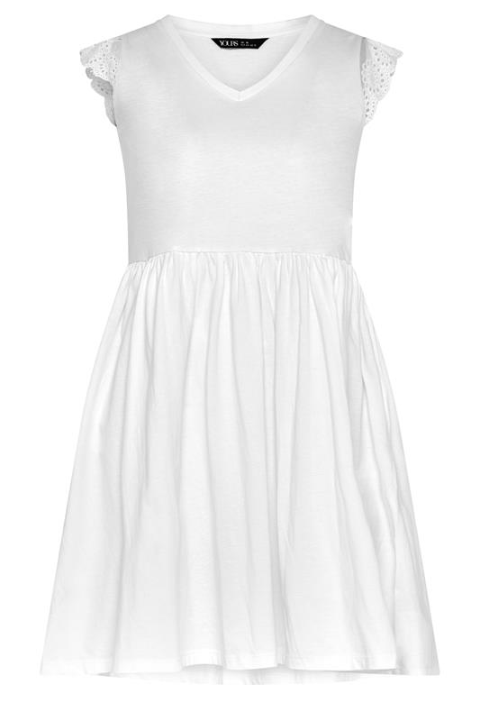 YOURS Plus Size White Broderie Anglaise Peplum Dress | Yours Clothing 5