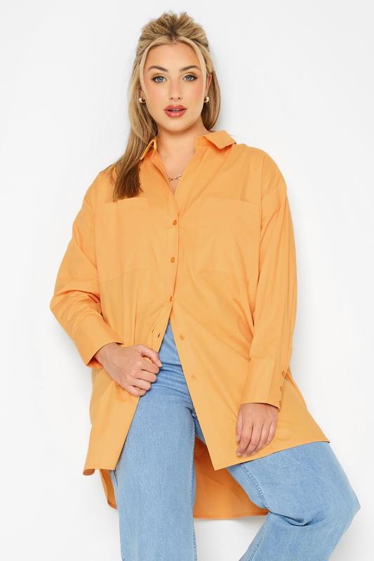 LIMITED COLLECTION Plus Size Light Orange Oversized Boyfriend Shirt | Yours Clothing 1