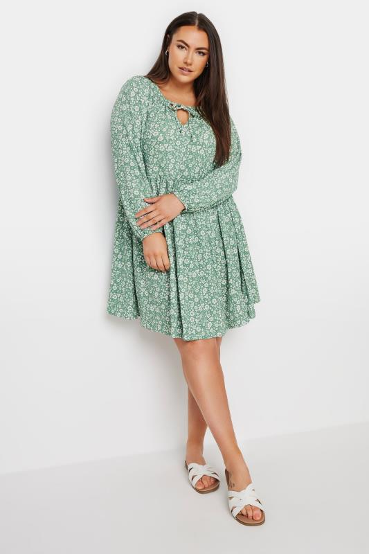 YOURS Plus Size Green Floral Print Textured Midi Dress | Yours Clothing 1