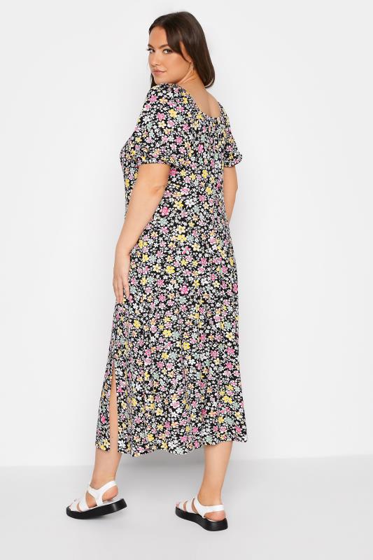 Plus Size Black Floral Print Sweetheart Midaxi Dress | Yours Clothing  3