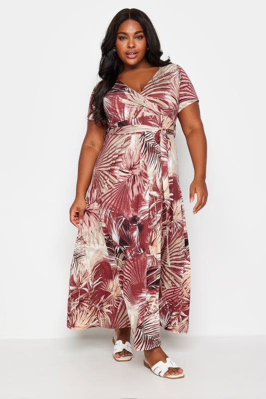 Plus Size  YOURS Curve Red Tropical Leaf Print Maxi Dress