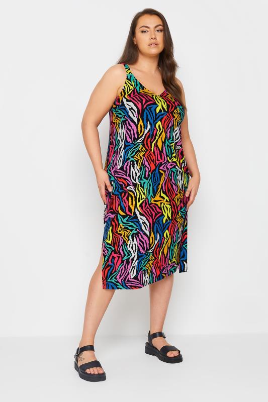  YOURS Curve Black Rainbow Zebra Print Beach Dress
