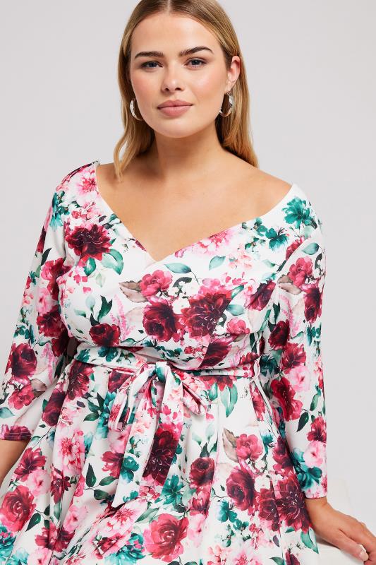 YOURS LONDON Plus Size Pink & Blue Floral Print Peplum Top | Yours Clothing 4