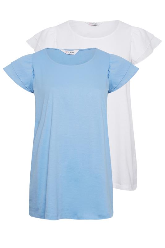 YOURS Curve Plus Size 2 PACK Blue Frill Sleeve T-Shirts | Yours Clothing  7