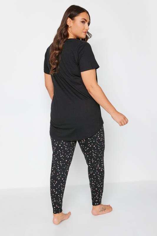 YOURS Plus Size Black 'Dreaming Chilling Snoozing' Slogan Pyjama Set | Yours Clothing 3