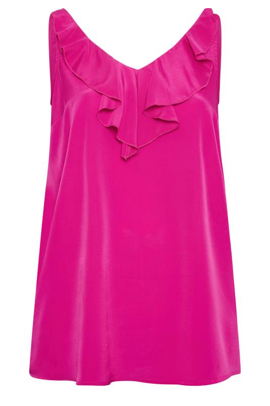 YOURS LONDON Plus Size Pink Ruffle V-Neck Vest Top | Yours Clothing 6