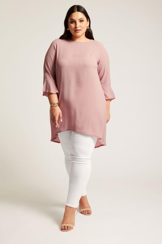  Grande Taille YOURS LONDON Curve Pink Flute Sleeve Tunic