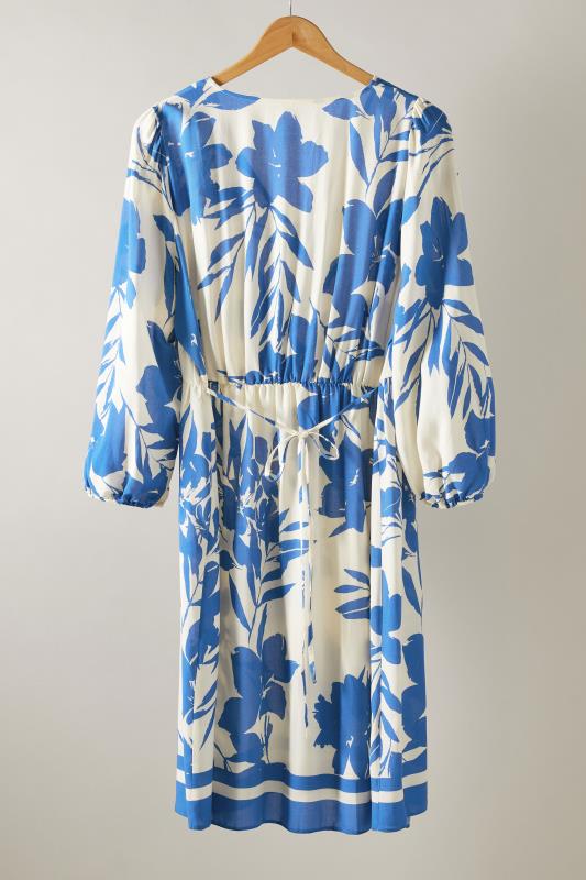 EVANS Plus Size Blue & White Floral Print Midi Dress | Evans 6