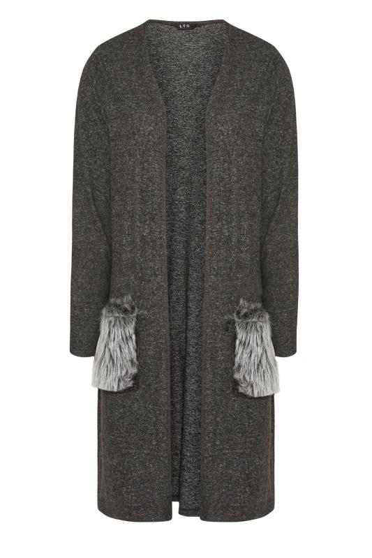 Tall Women's LTS Grey Brushed Faux Fur Pocket Cardigan | Long Tall Sally 6