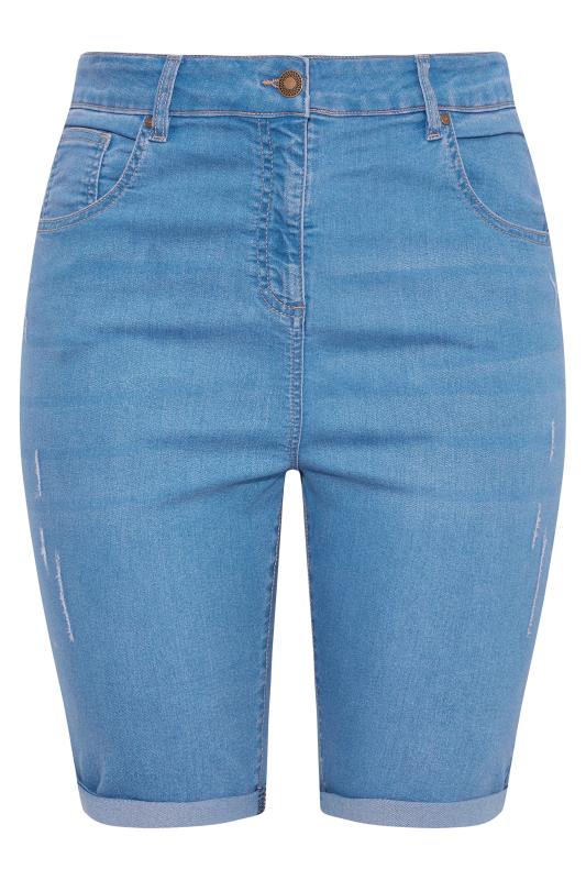 Plus Size Blue Denim Cat Scratch Shorts | Yours Clothing 4