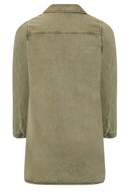 LIMITED COLLECTION Plus Size Khaki Green Washed Longline Denim Jacket | Yours Clothing 7
