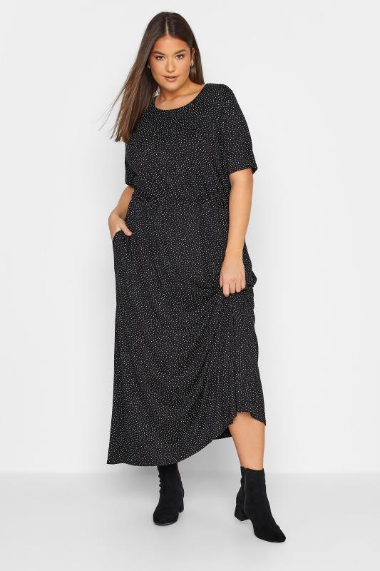 LTS Tall Women's Black Spot Print Pocket Midaxi Dress | Long Tall Sally 1