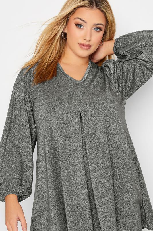 Plus Size Charcoal Grey Textured Pleat Front Top | Yours Clothing 4