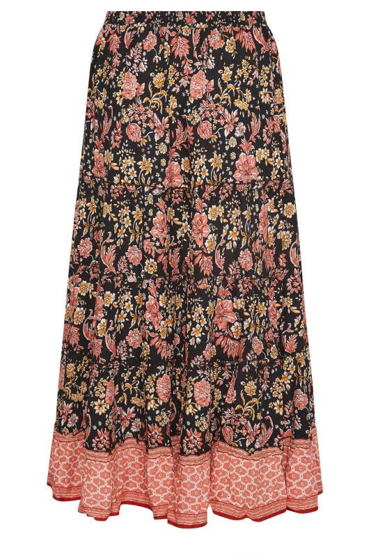 Plus Size Black Floral Tiered Gypsy Maxi Skirt | Yours Clothing 5