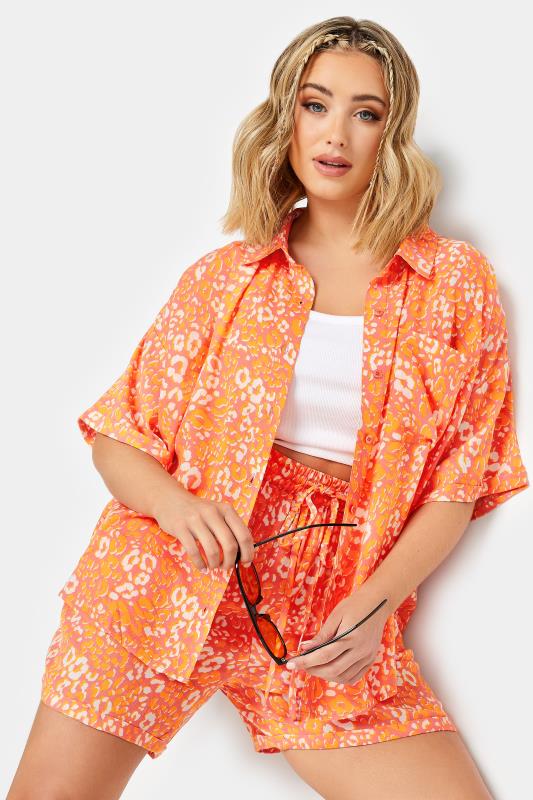 LIMITED COLLECTION Plus Size Orange Leopard Print Crinkle Shirt | Yours Clothing 2